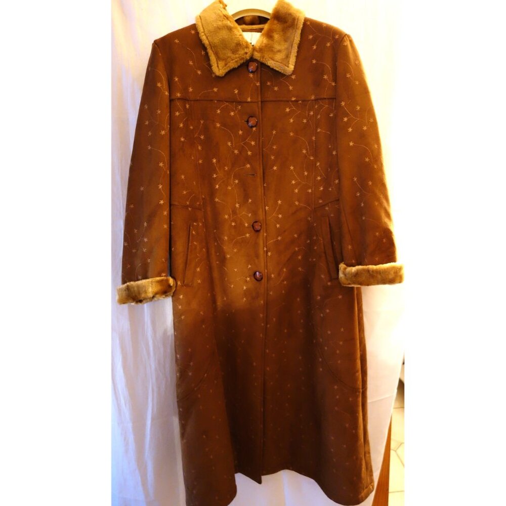 NWOT Gorgeous Honey Brown Vintage Style Faux Suede Fur Winter Coat XL